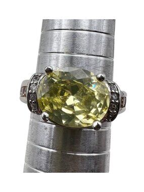 Yellow Cubic Zirconia Silver Plated Ring Oval Cut Size 8.25 Pink Accent Stones